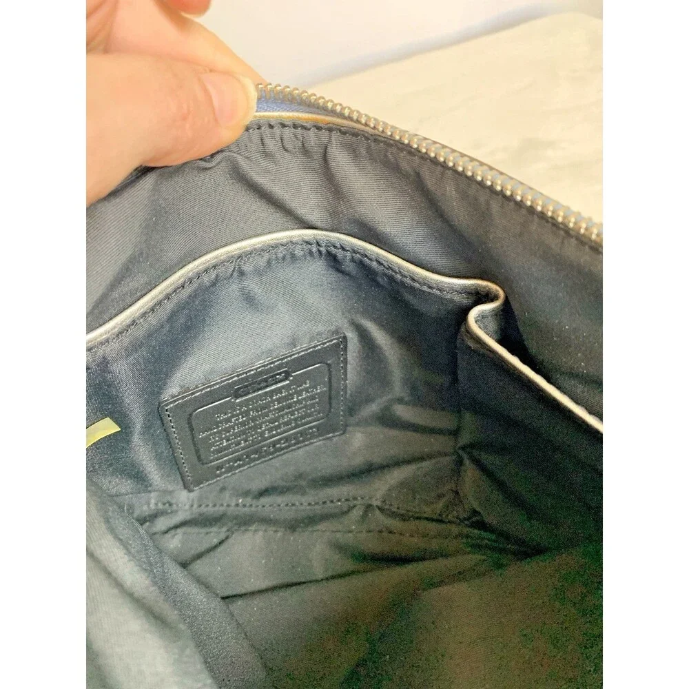 COACH Pebbled Mini Borough Bag Silver Washed Chambray Blue 28163